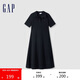 GAP女裝春秋洋氣翻領(lǐng)刺繡logo短袖針織連衣裙簡約長裙680487