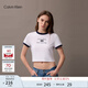 Calvin KleinJeans25夏季女士潮流美式ck印花純棉撞色圓領(lǐng)短袖上衣T恤47B808G VVD-月光白/藏青 M