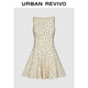 UR秋季新款女魅力蝴蝶結波點(diǎn)收腰超短款連衣裙UWG750244 米白印花 M