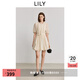 LILY2025夏新款法式垂感插肩燈籠袖腰帶短袖蓬蓬裙連衣裙女氣球裙 604米白 S