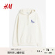 H&M男裝女裝衛(wèi)衣秋季加絨美式寬松潮流情侶裝長(zhǎng)袖連帽衫1019679 白色/蝴蝶 2XL 180/124