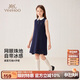 英氏（YEEHOO）女童連衣裙兒童背心裙中大童裝裙子polo翻領(lǐng)A字裙夏 深藍  130 