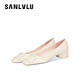 SANLVLU/徐州 高級(jí)白領(lǐng)職業(yè)通勤單鞋方頭粗跟工作鞋不累腳羊皮休閑鞋黑色 white莫斯科白（pink禮盒裝） 37