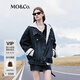 MO&Co.牛仔夾克棉質(zhì)襯衫領(lǐng)側門(mén)襟復古洗水寬松落肩黑外套摩安珂 牛仔黑色 S 160