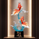 赟婭中式風(fēng)生水起年年有余招財魚(yú)擺件客廳電視柜高檔錦鯉裝飾喬遷禮物 年年有余錦鯉-透明藍：黑底座【高70cm】