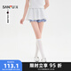 三福短裙2025夏季撞色花邊抽繩松緊腰針織蓬蓬裙半身裙女裝500286 灰色 L
