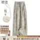 她池長(cháng)款休閑褲2025夏裝新款女裝松緊腰印花顯瘦文藝直筒褲