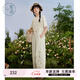 紫涵（ZIHAN）紫涵直筒闊腿背帶褲女夏季森系田園風(fēng)刺繡寬松高腰連體褲 米金 M