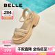 百麗（Belle）閃耀水鉆面休閑涼鞋女厚底增高涼鞋B2670BL5 杏色 36 (230mm)
