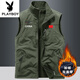 花花公子（PLAYBOY）國家隊男士馬甲春秋冬季戶(hù)外工裝多口袋外套休閑立領(lǐng)大碼馬夾背心 軍綠色冬款加絨 冬款面穿 加絨 XL 140-155斤