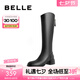 百麗（Belle）七夕禮物粗跟彈力靴女商場(chǎng)同款簡(jiǎn)約長(zhǎng)筒女靴瘦瘦靴A2G1DDG3 黑色 37 (235mm)