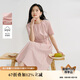 茵曼2025夏季女裝新款歐若風(fēng)圓領(lǐng)抽褶棉質(zhì)混紡短袖氣質(zhì)連衣裙 淺粉色M