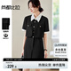 尚都比拉撞色翻領(lǐng)金屬扣短袖連衣裙女夏小香風(fēng)通勤松緊腰假兩件短款小黑裙