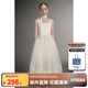 ELLE KIDS童裝 緞面背心網(wǎng)紗連衣裙女童夏季新款優(yōu)雅輕盈蓬感裙子 米白色 150