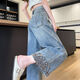 FSHE闊腿牛仔褲女小個(gè)子直筒2025新款春秋國風(fēng)夏季寬松九分奶奶褲女 藍色-九分【款 S 建議【80-95斤】