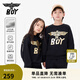 BOY JUNIOR春秋潮牌休閑圓領(lǐng)套頭衛(wèi)衣百搭燙金翅膀logo印花男童女童 黑色 舊-第一批 150