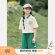 茵曼（INMAN）女童套裝2025夏裝洋氣全套新款撞色領(lǐng)口短袖運(yùn)動(dòng)服女中大童兩件套 杏色-3832128A 160