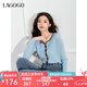 lagogo【抗起球】修身撞色毛針織衫女拉谷谷春秋新款舒適圓領(lǐng)上衣 淺藍(lán)色(N8) S