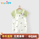 優(yōu)奇嬰兒哈衣夏款嬰幼兒爬服熊貓假兩件薄2025寶寶莫代爾連體衣短袖夏