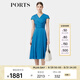 PORTS寶姿春季新品女裝優(yōu)雅桑蠶絲天空湛藍V領(lǐng)短袖休閑連衣姿春季新 寧靜藍-1 XS (2)