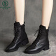 啄木鳥(niǎo)品牌斷碼真皮馬丁靴女2024年秋新英倫風(fēng)腳小牛皮短靴子 黑色加絨 37