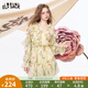 妖精的口袋法式v領(lǐng)雪紡碎花連衣裙女2025夏新款氣質(zhì)收腰度假裙子 浪漫黃色 M
