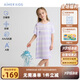 愛(ài)慕兒童家居服女童孩零碳蘭精莫代爾短袖睡裙夏季接觸涼感睡衣紫條紋160