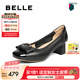 百麗（Belle）氣質(zhì)方跟淺口單鞋女2025秋新商場同款牛皮通勤單鞋E1A1DCQ5 黑色 38