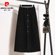 皮爾卡丹（pierre cardin）氣質(zhì)毛呢半身裙女冬季新款加絨加厚大碼胖mm顯瘦a字直筒裙長(cháng)裙潮 黑色【感/運動(dòng)休閑/高腰/春秋半身裙穿搭 薄款 XL 建議115-135斤