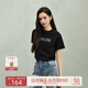 歐時(shí)力OCHIRLY 棉麻刺繡短袖T恤女短上衣寬松休閑2025春季新品 黑色 L