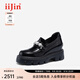 艾今（IIJIN）2025夏季新款9cm厚底內增高女鞋超輕珠花百搭樂(lè )福皮鞋女724DKA 黑色 37