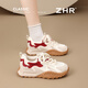 ZHR德訓鞋女春秋復古運動(dòng)休閑鞋女百搭厚底顯高女鞋 KS210F 米紅 37