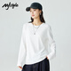 MJ STYLE韓版純棉長(cháng)袖t恤女春秋新款圓領(lǐng)純色寬松簡(jiǎn)約打底上衣 白色 M