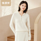恒源祥【100%綿羊毛】女裝上衣羊毛衫女秋冬毛衣連帽衛衣休閑套頭針織衫 白色 S /160/84A