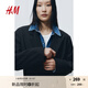 H&M女裝西裝秋季梭織面料平駁領(lǐng)雙排扣休閑西服1208312 黑色 160/88