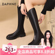 達(dá)芙妮 官方厚底長(zhǎng)筒靴女2025秋冬新款V口長(zhǎng)靴子女加絨百搭顯瘦騎士靴子 黑色 【4CM增高顯瘦】 37