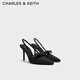 CHARLES&KEITH緞面蝴蝶結尖頭高跟涼鞋女生日禮物CK1-60361556 BLACK TEXTURED黑色紋理 38