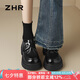ZHR厚底單鞋女復古輕便魔術貼樂福鞋英倫通勤皮鞋配裙子JF172黑色37