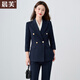 晨芙職業(yè)西裝套裝女秋冬新款高級感職場(chǎng)通勤大學(xué)生面試正裝女西服外套 藏青西裝+小腳褲 L 建議100-110斤