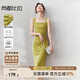 尚都比拉法式高級感連衣裙女秋季赫本風(fēng)長款氣質(zhì)A字裙抽褶收腰顯瘦背帶裙