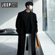 JEEP SPIRIT吉普春秋韓式羊毛外套男士中長(cháng)及膝墊肩無(wú)開(kāi)司米羊毛寬松風(fēng)衣夾克 黑色(單里襯) XL