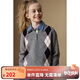 ELLE KIDS高智學院感菱格Polo領毛衣秋季女童新款翻領針織正肩套頭毛衣