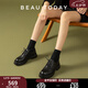 BEAUTODAY厚底德比鞋女鞋2025新款夏季黑色復(fù)古小皮鞋子女小個子增高單鞋女 經(jīng)典黑 39