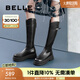 百麗（Belle）顯瘦時(shí)尚騎士靴女厚底長(zhǎng)筒靴B2273DG4 黑色 36 (230mm)