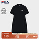 FILA 斐樂官方女子針織連衣裙2025秋新款時尚休閑修身V領(lǐng)短袖裙子 正黑色-BK L 170/88A/L