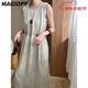 MAGIOPY奢侈品牌女裝無(wú)袖連衣裙女法式度假風(fēng)亞麻肌理感串珠收腰顯瘦裙子 米色 S