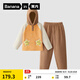 蕉內(nèi)絨絨505H兒童睡衣男女童珊瑚絨連帽長(zhǎng)袖長(zhǎng)褲秋冬季加厚家居服套裝 棕橙拼色 160