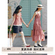 紫涵（ZIHAN）紫涵打攬收腰吊帶連衣裙女2025夏季新款法式甜美花邊拼接a字長(cháng)裙 米底紅格 S