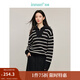 茵曼（INMAN）2025秋冬女裝新款Polo領(lǐng)半拉鏈條紋毛衣針織衫外套 黑白條 XL
