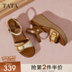 他她（TATA）法式坡跟涼鞋女鞋度假風(fēng)一字帶涼鞋2025夏季新款7MYA1BL5 杏/棕 38